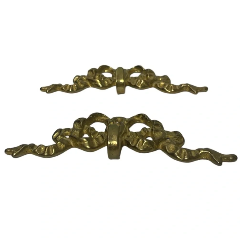 Vintage Brass Hooks Ornate Gold Bow Brass Hardware Grand Millennial Regencycore